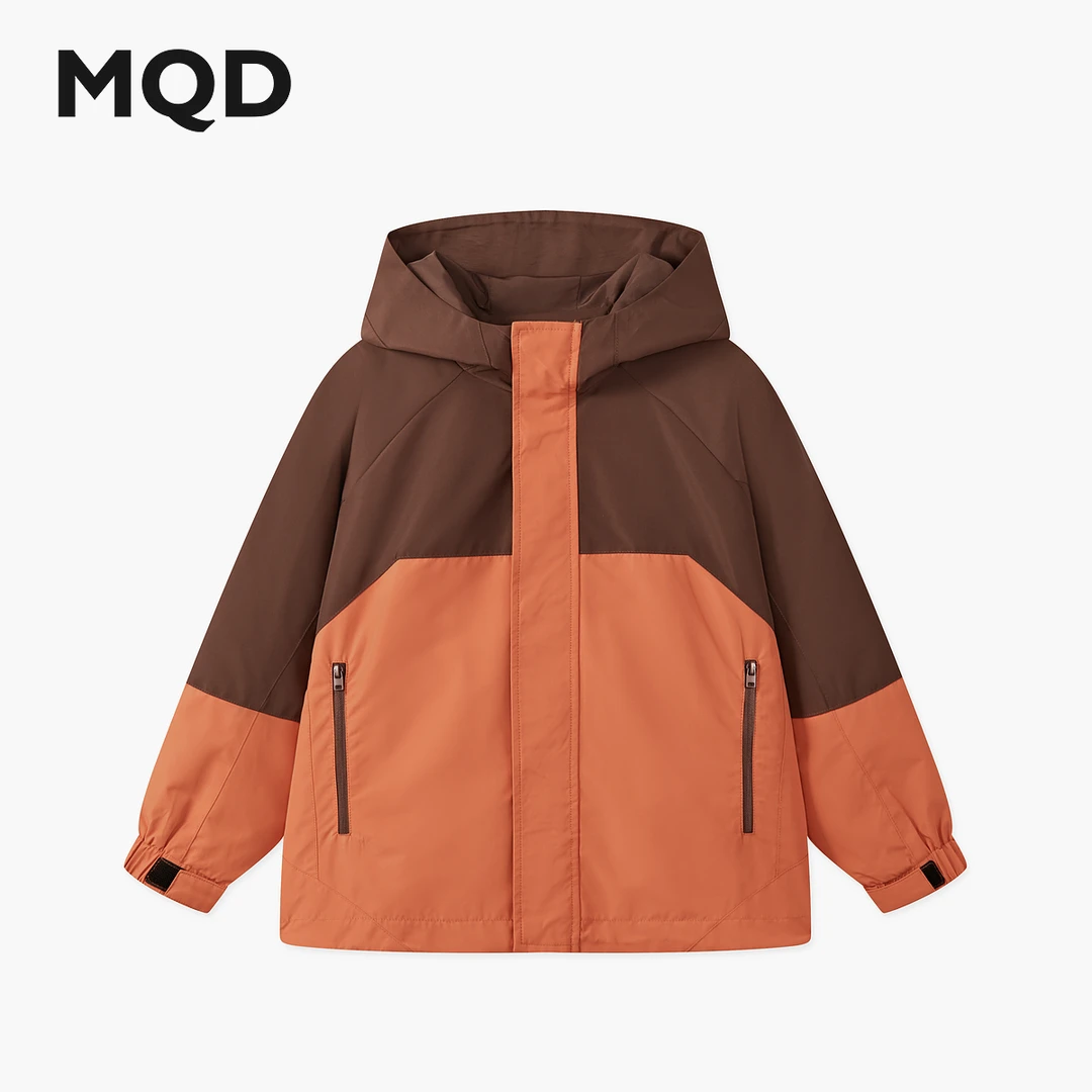 MQD【无氟】男童25秋新款户外工装撞色拼块宽松连帽外套9653W0846