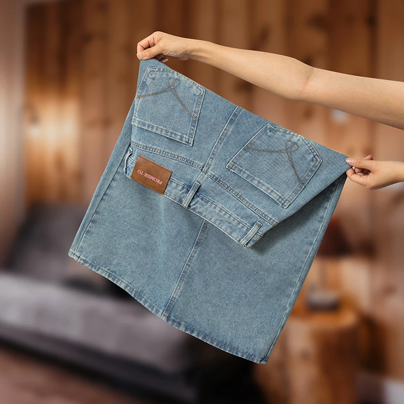 2025春夏高级感显腿长牛仔裙高腰A字后开叉宽松百搭中长半身裙女