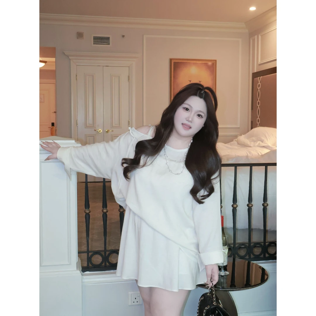 【大春专属】微胖MM大码春季新款温柔风显瘦白色盘扣上衣半身短裙