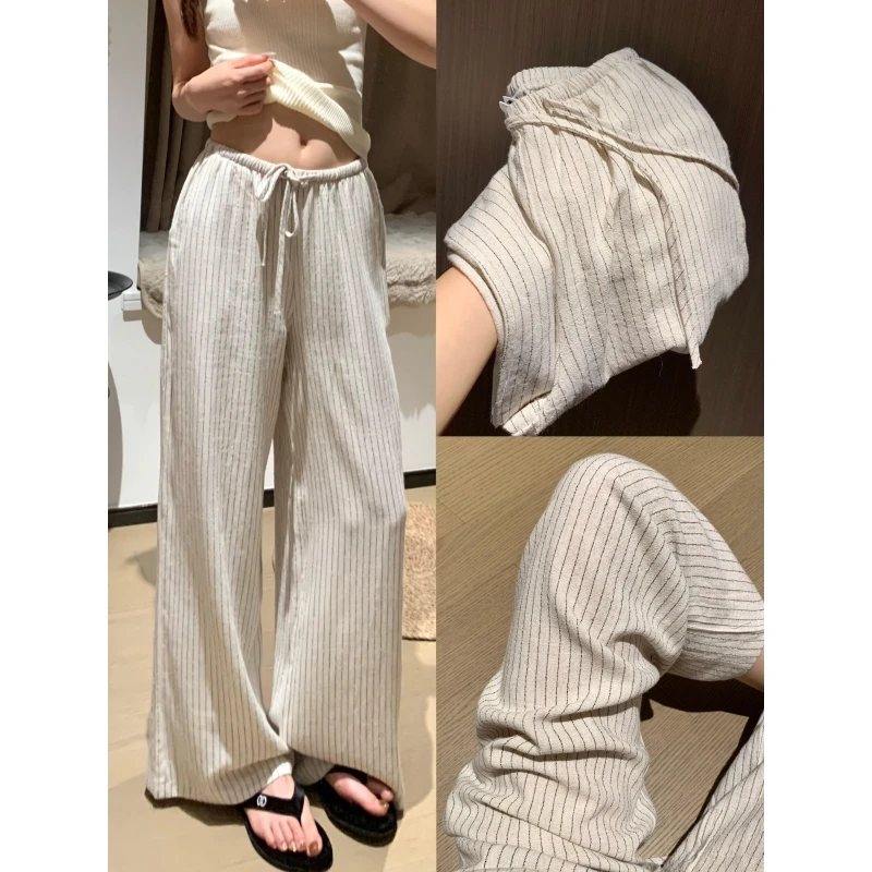 180高个子175加长白色亚麻休闲裤女夏薄款小众垂感宽松阔腿拖地裤