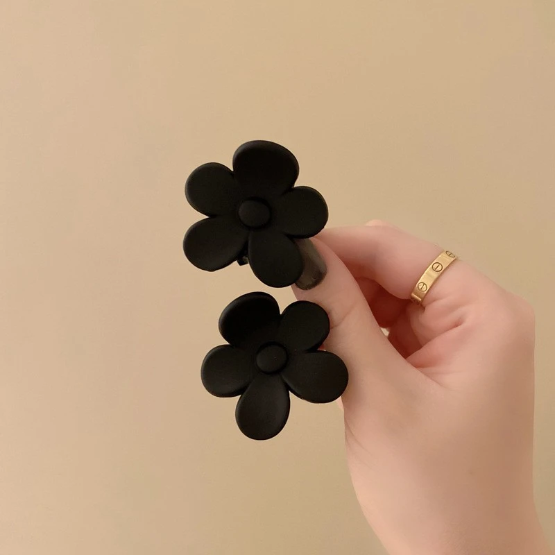 高马尾固定神器抓夹防塌增高颅顶磨砂黑色隐形小号花朵发夹子头饰