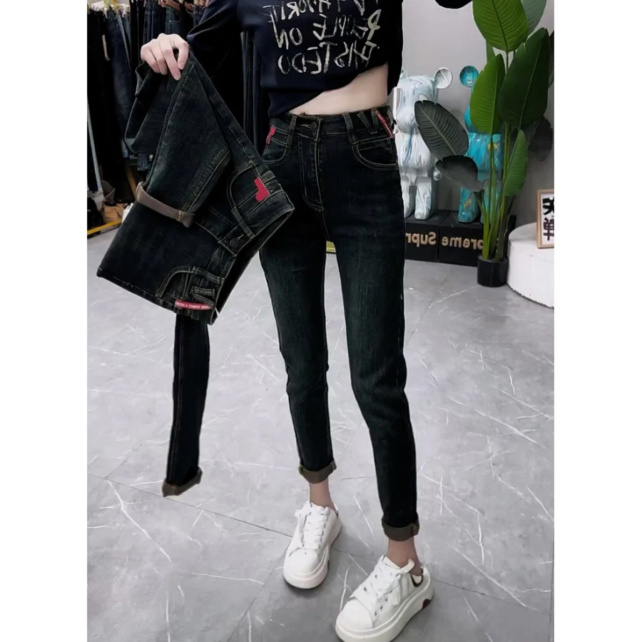 大码小个子高腰显瘦直筒牛仔裤女2025秋季新款百搭修身九分小脚裤