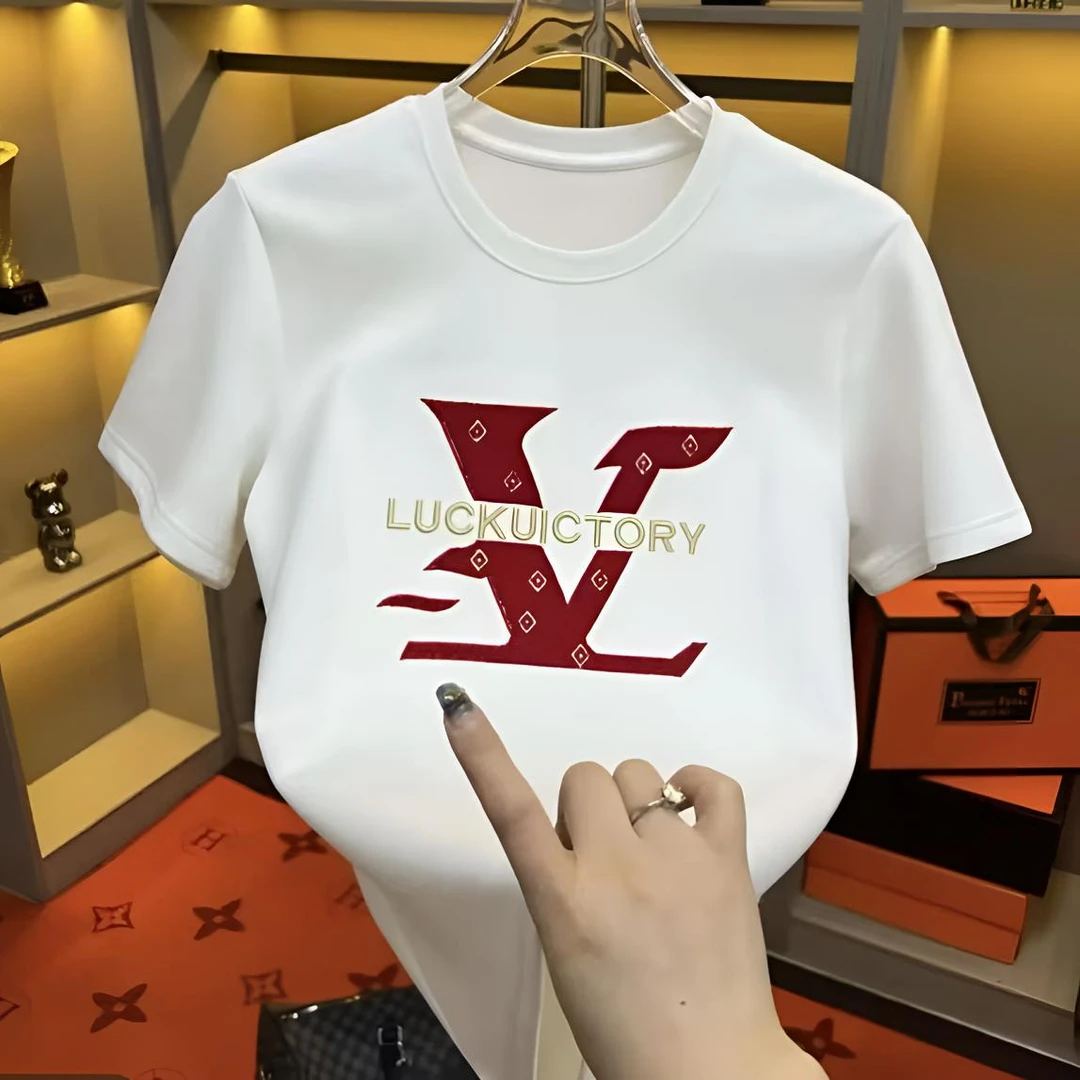 【粉丝福利】夏季白色T恤修身印花短袖情侣短袖ins男士装夏季圆领W