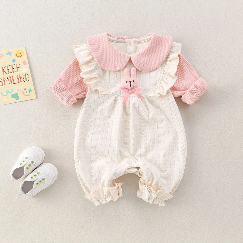 新生婴儿衣服春装新款女宝宝连体衣爬爬服春秋公主洋气哈衣外出服
