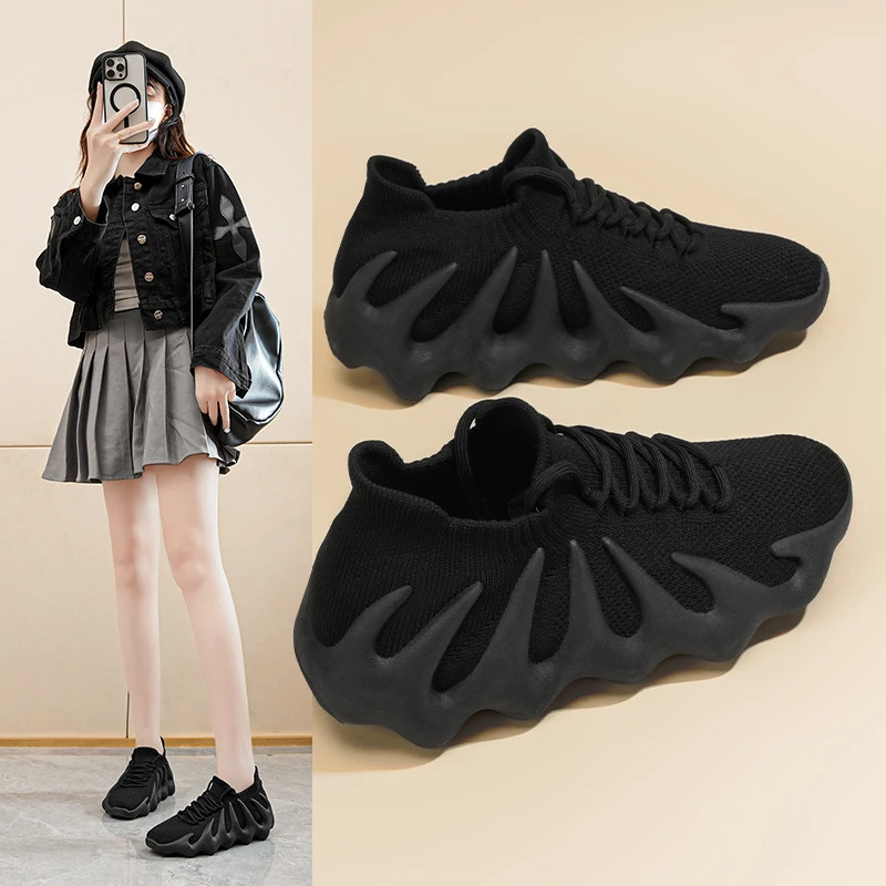 达夫妮夏季女鞋新款飞织八爪鱼椰子鞋女韩版百搭袜子鞋运动休闲老