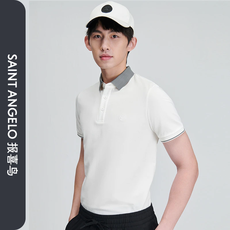 【太极棉】报喜鸟夏季新款男士生活休闲短袖POLO衫翻领T恤白