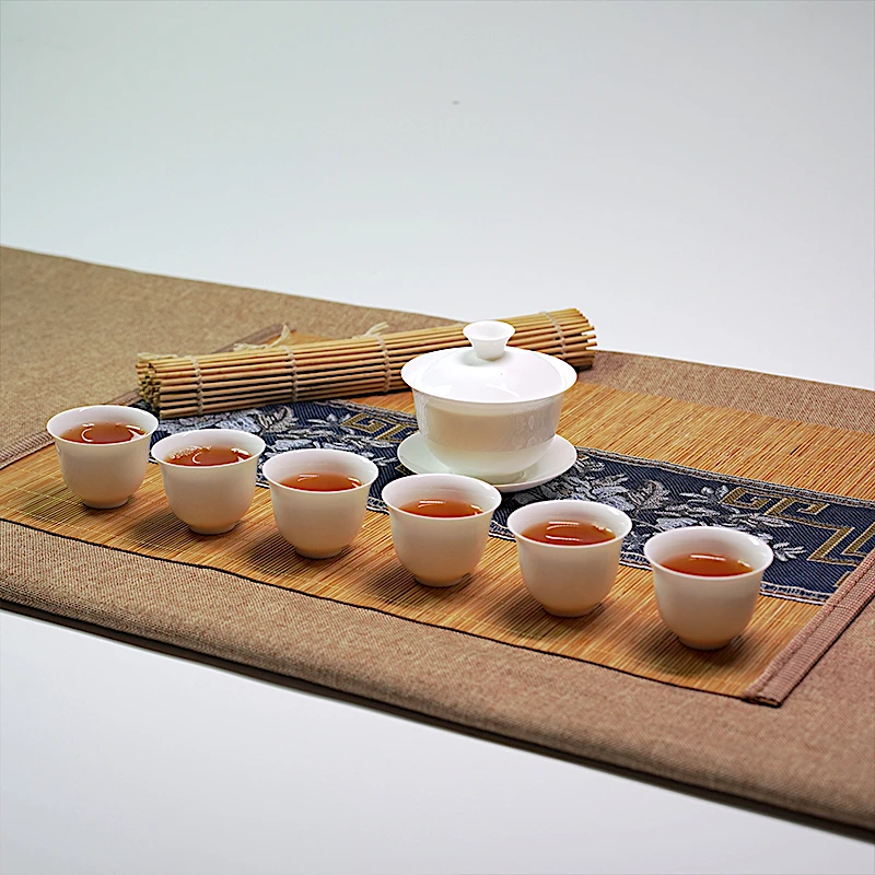 潮州骨瓷三才盖碗羊脂玉瓷茶具