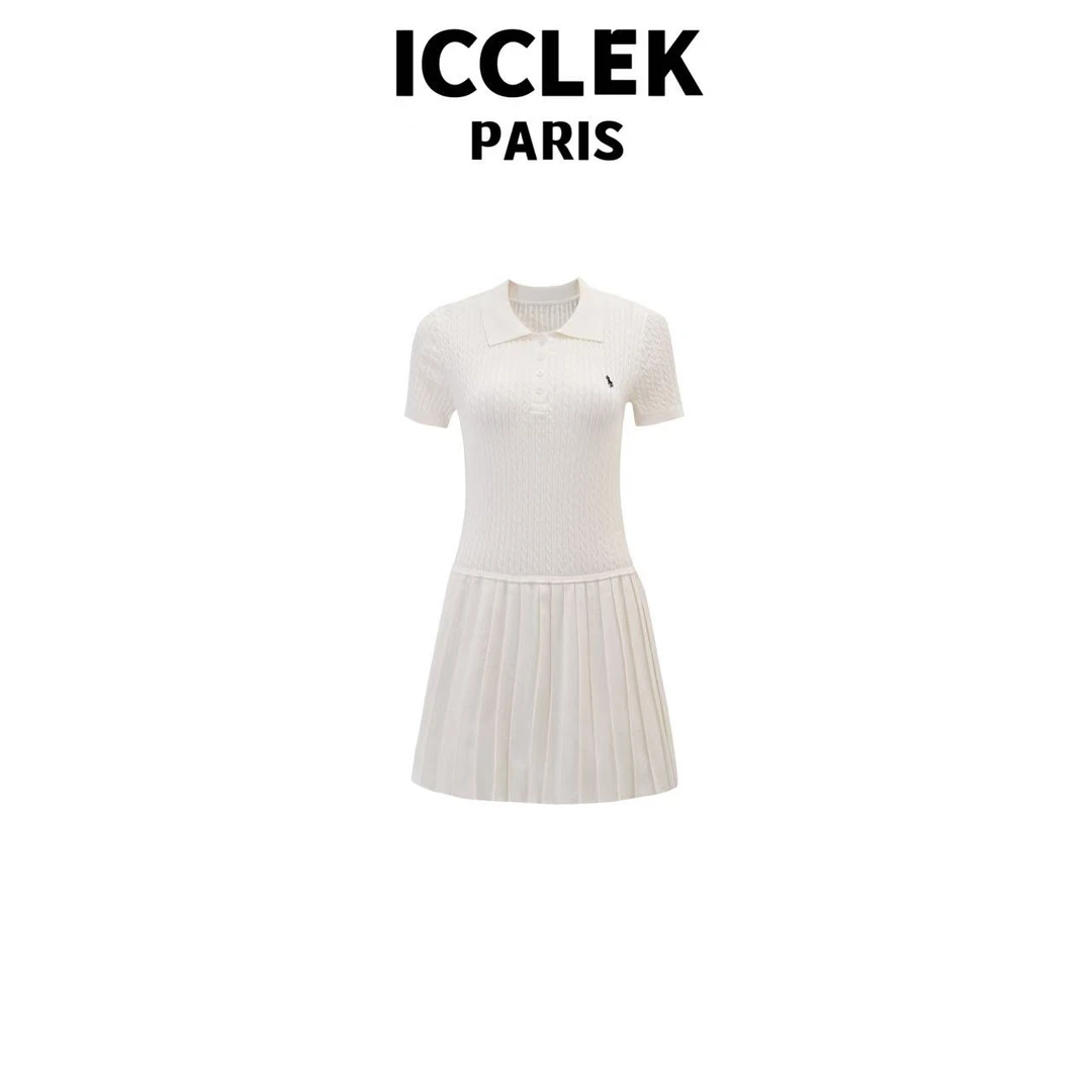 白色翻领拼接无袖连衣裙  轻奢连衣裙 -5273