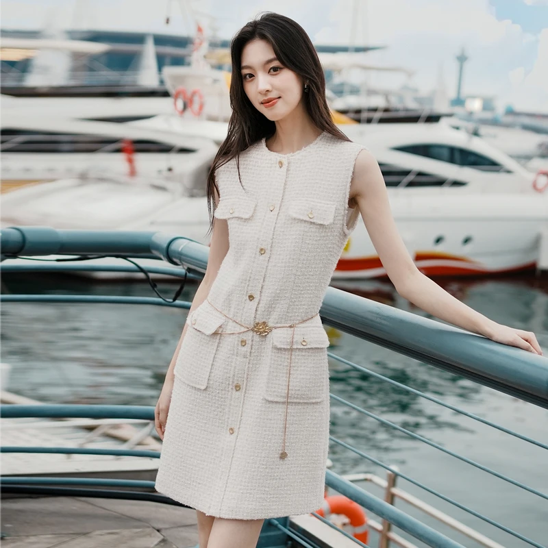 EP雅莹2025早秋新款 法式毛边花呢小香风背心裙羊毛连衣裙4105A