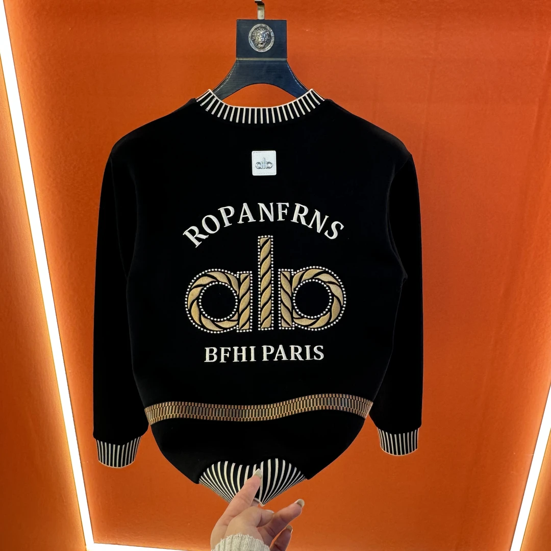 小西专属【LM】2025冬季男士拼色長袖刺繡耐磨百搭重工卫衣120款