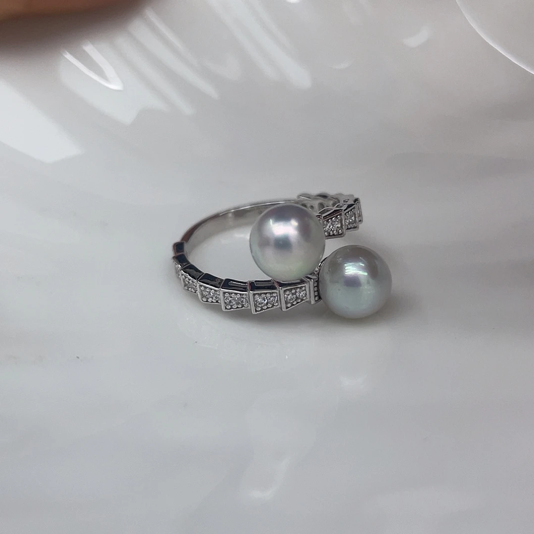 戒指海水珍珠银S925镶嵌