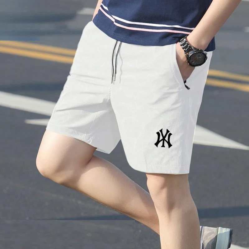 2025新款夏季短裤男运动裤弹力四分裤白色半截裤子沙滩裤修身速干