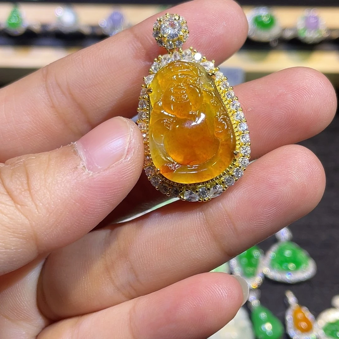 良***霄翡翠银S925镶嵌吊坠(不含链)