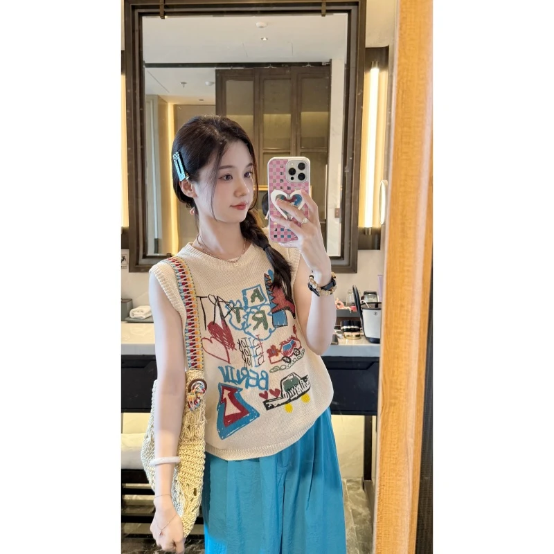 【减龄涂鸦背心】夏季时尚百搭夏季可爱风无袖-DX2025880