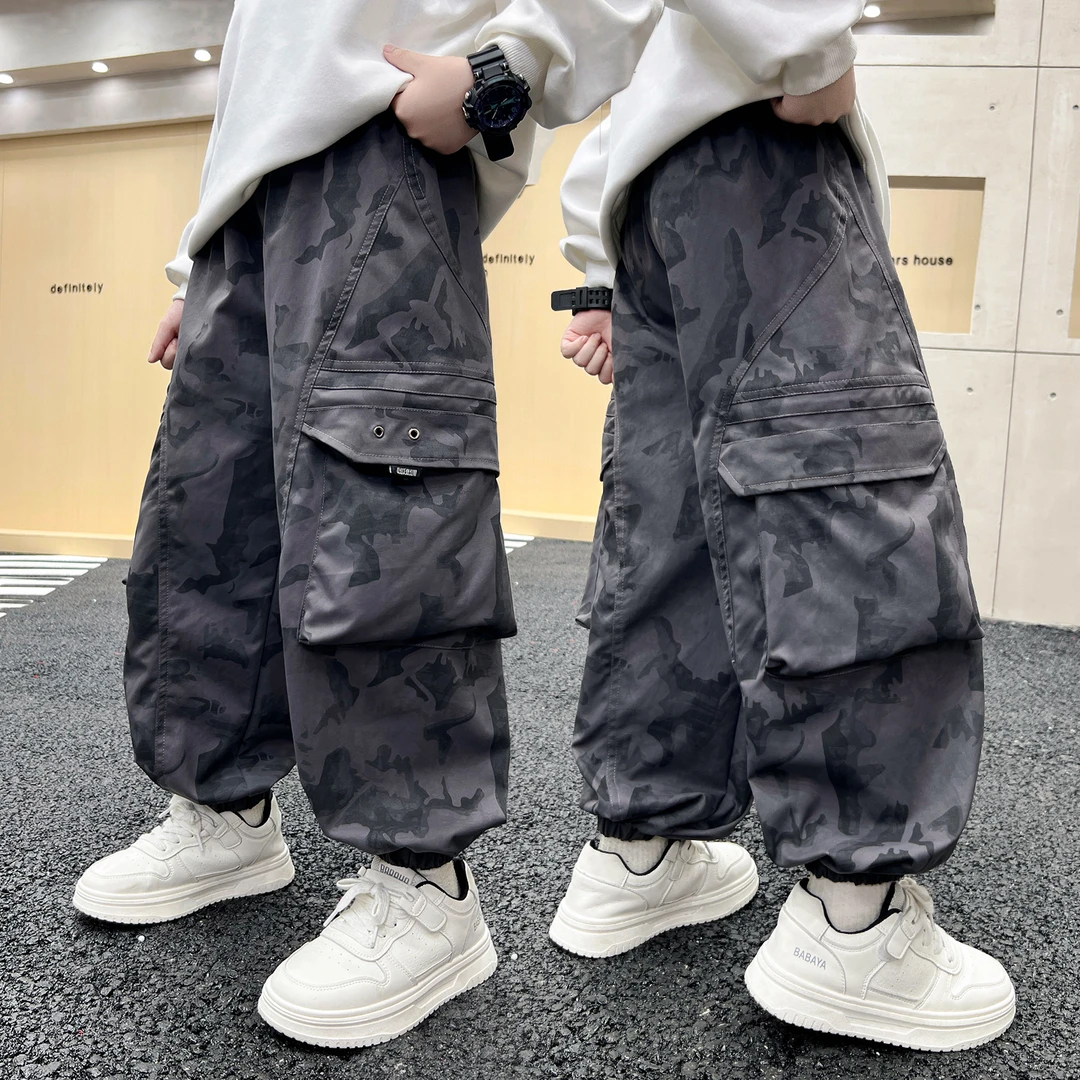 儿童装男童秋装裤子2025新款春秋款中大童长裤秋季男孩迷彩工装裤
