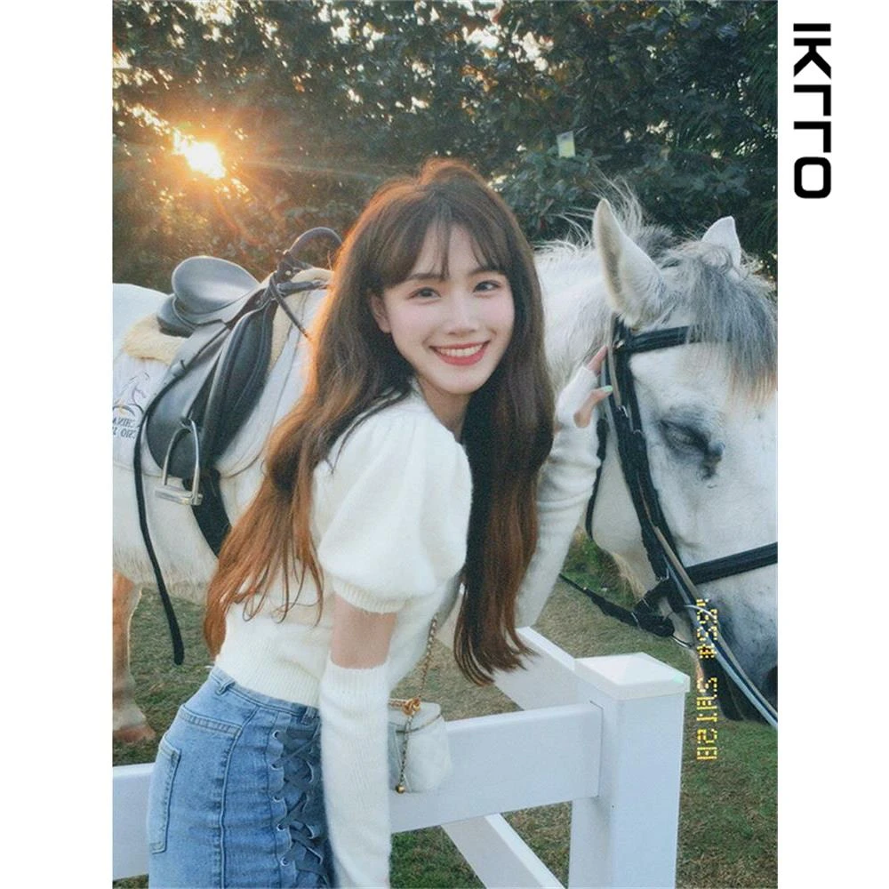 THEORY ERROR轻奢白色短袖毛衣女秋冬季加厚内搭设计感小众慵懒风