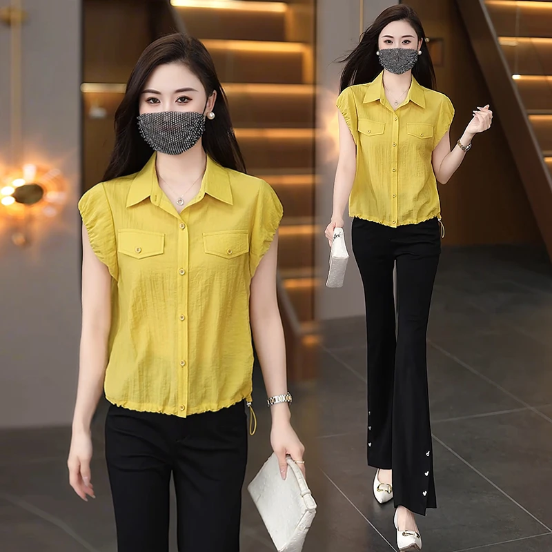 纯色单排多扣夏季短款短袖衬衫大码洋气芭比风山本风显瘦气质衬衣