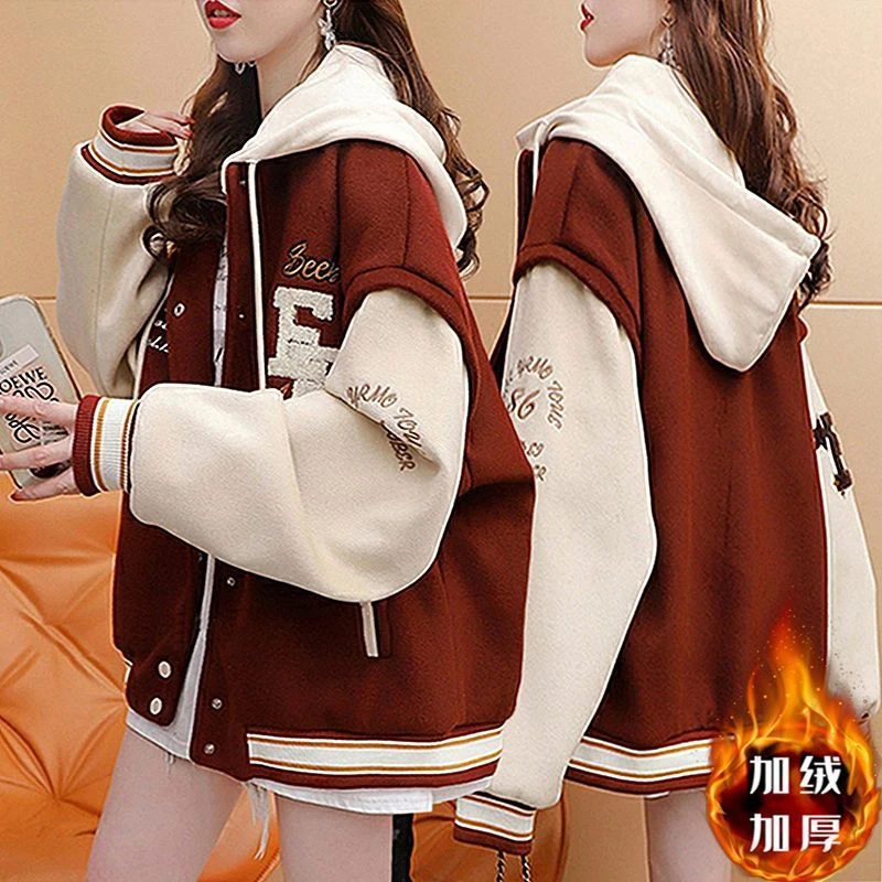 秋冬季加绒加厚棒球服外套女2025新款休闲设计感小众外穿开衫上衣