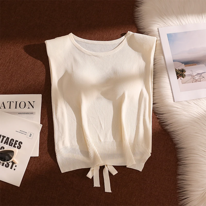 辣妹冰丝针织吊带背心女外穿夏季设计感小众修身系带收腰短款上衣