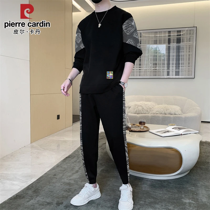 皮尔卡丹男士休闲运动套装春季新款潮牌卫衣搭配束脚裤圆领两件套