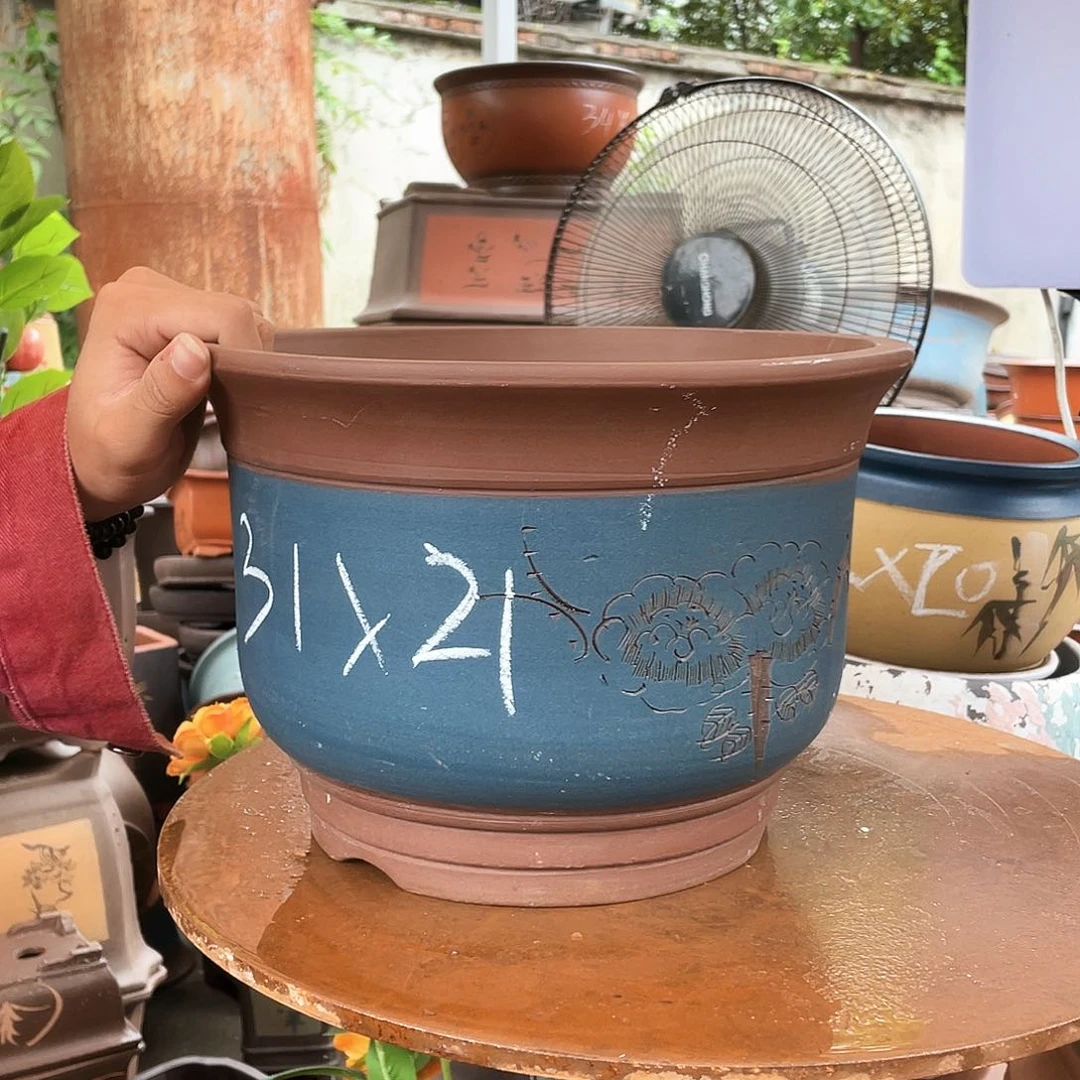宜兴紫砂花盆蓝发财花盆30
