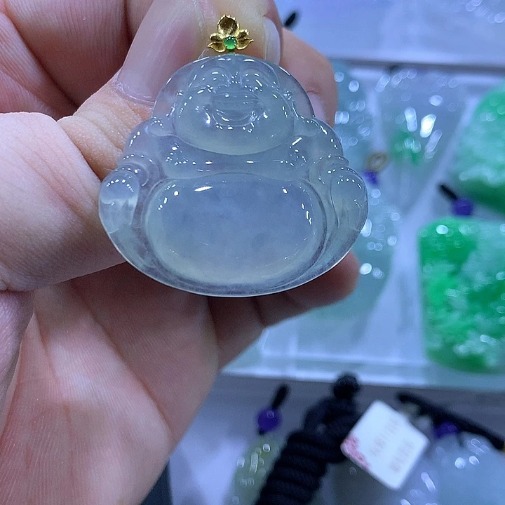 颈饰18K金镶嵌翡翠天然翡翠A货吊坠