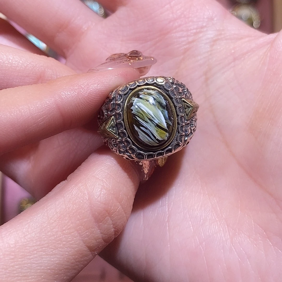 琥珀戒指银S925镶嵌福****y戒指