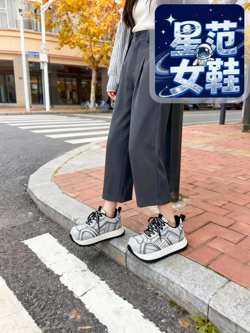 卡皮巴拉德训鞋阿甘鞋擦色黑色灰擦跟高4厘米软底秋款软底四8966