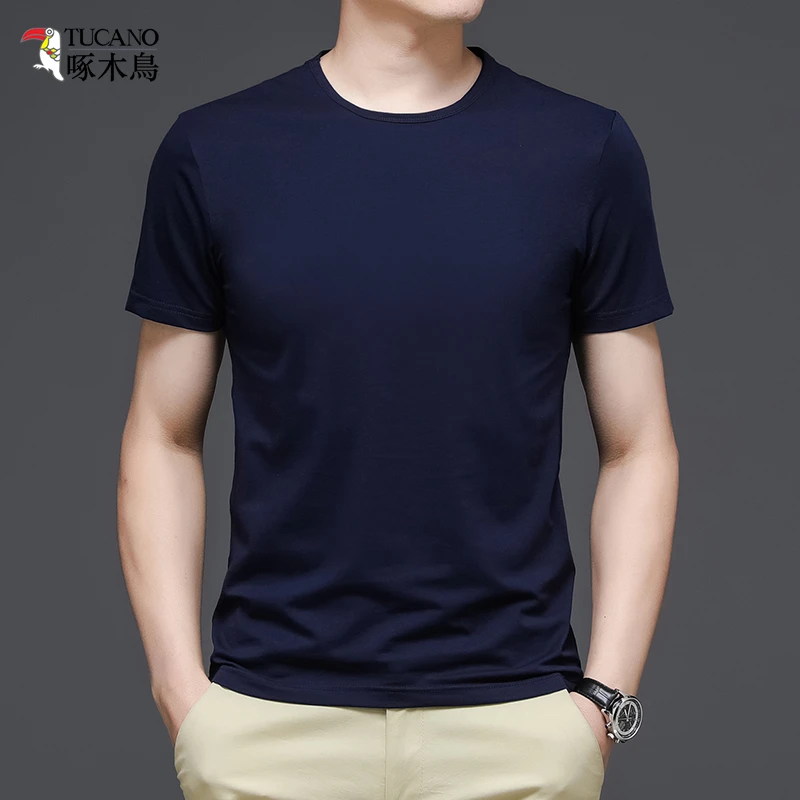 啄木鳥【100%棉】新疆棉圆领夏季T恤舒适打底短袖时尚纯色简约百搭