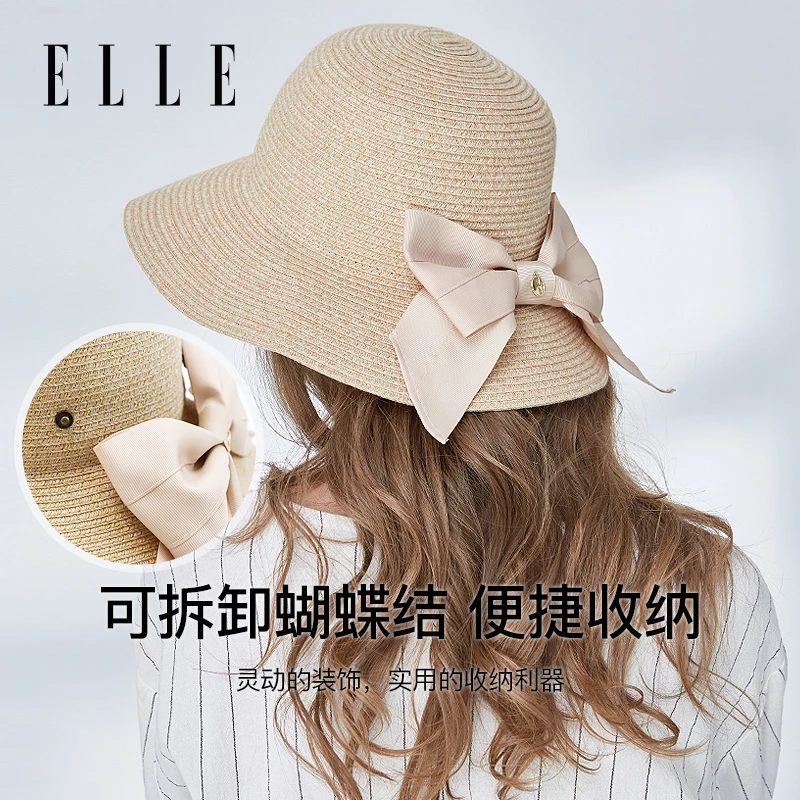 ELLE新款夏蝴蝶结便携遮阳帽透气清凉可水洗时尚防晒帽33SE18015