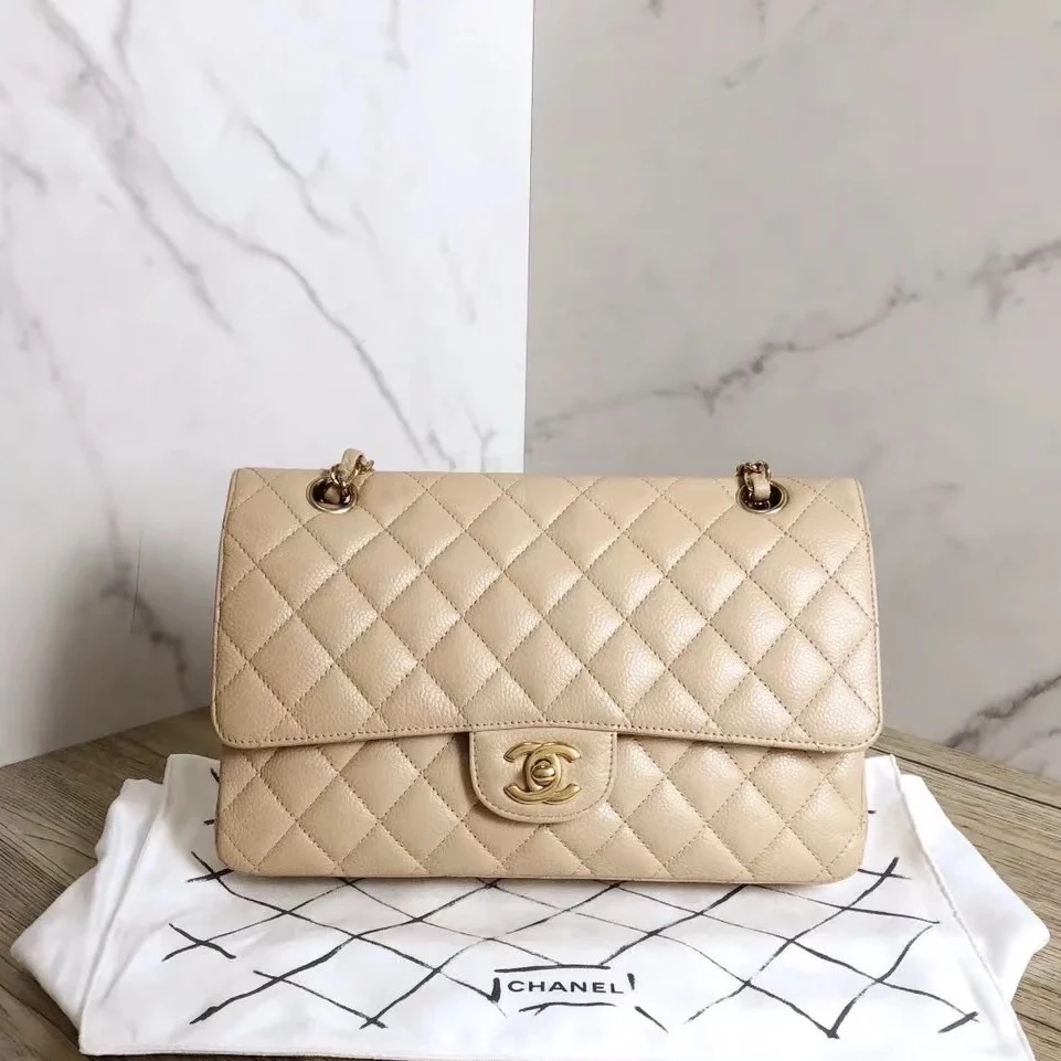 95新 Chanel/香奈儿 Chanel香奈儿金扣奶茶色jumbo（11520028）