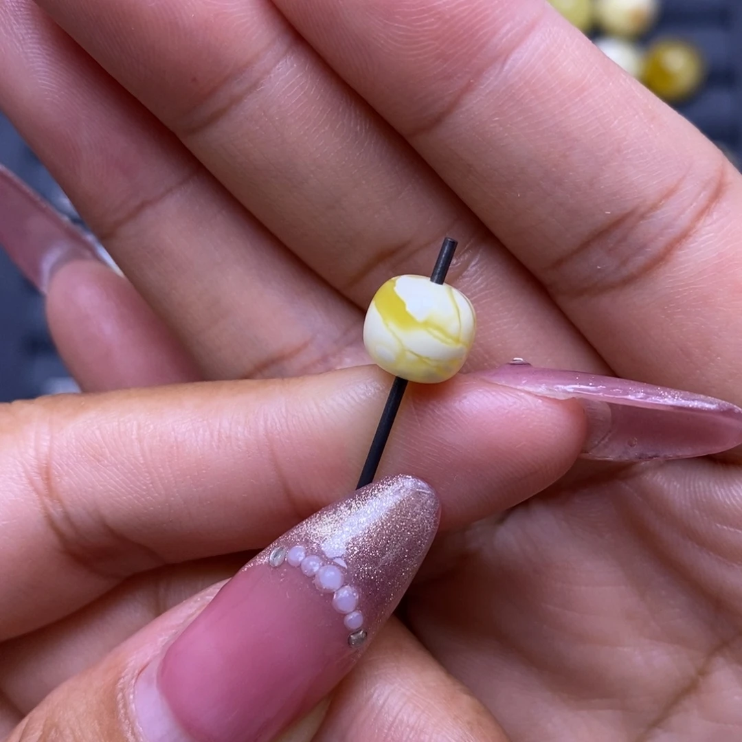 蜜蜡未镶嵌珠宝奇石瓷白橘金溶洞妖花老型8:6*7.8mm