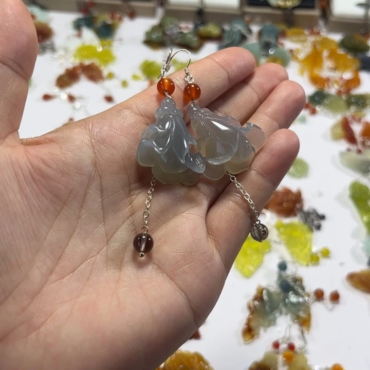 合金蛇纹石玉耳饰