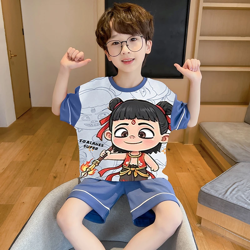 儿童睡衣夏季男童短袖薄款青少年大童男孩空调哪吒家居服2025新款
