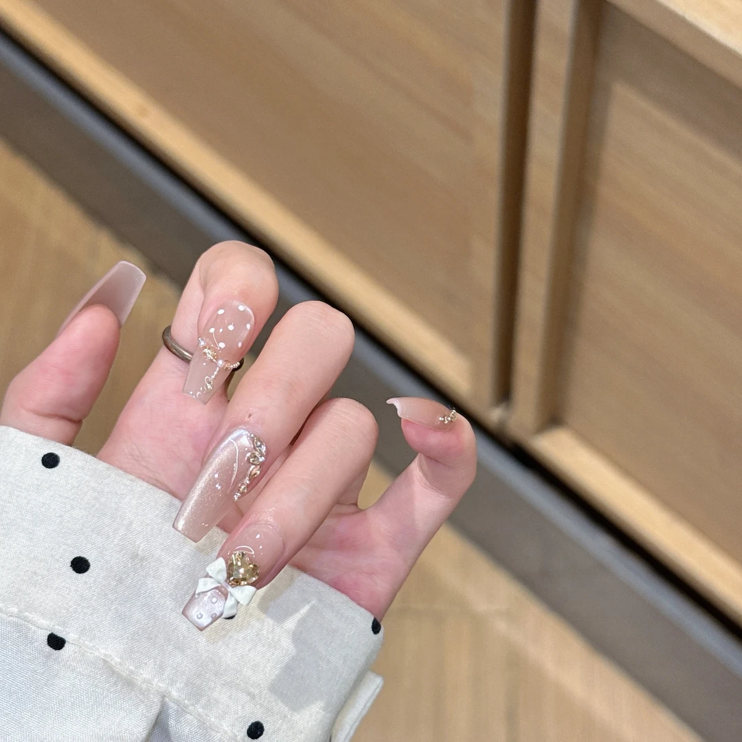 【珠璎】纯手工穿戴甲ins百搭显白重工蝴蝶结贴钻指甲贴美甲贴片