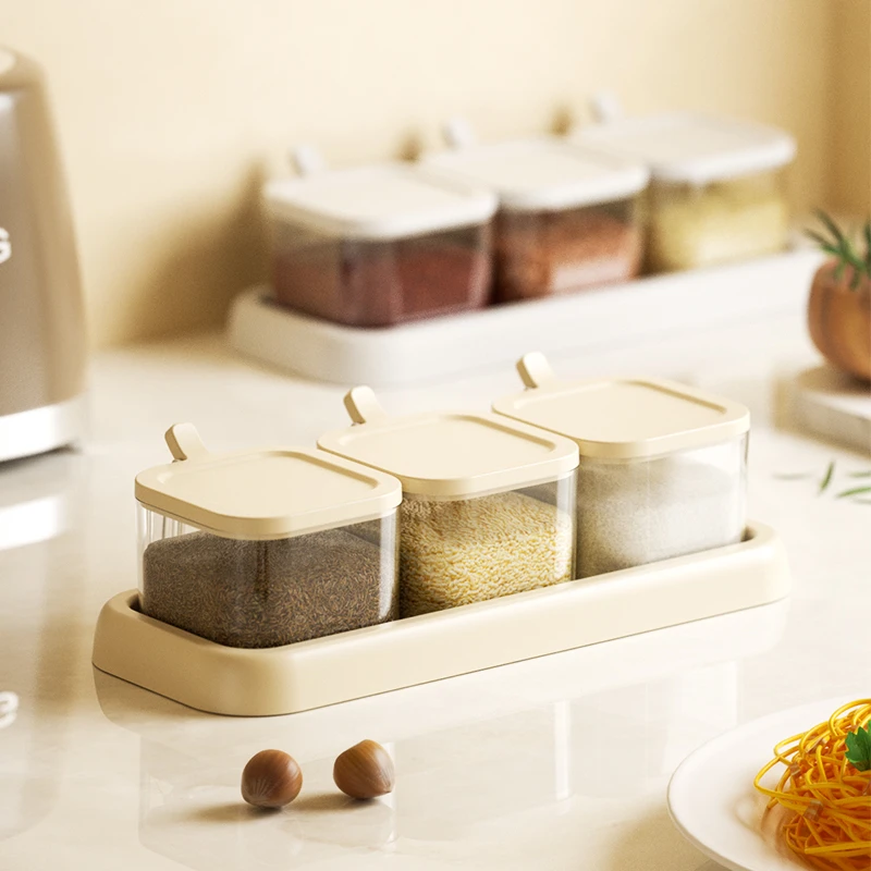 家用密封调料盒带盖组合装厨房用佐料盒多功能家用盐罐多格调味罐