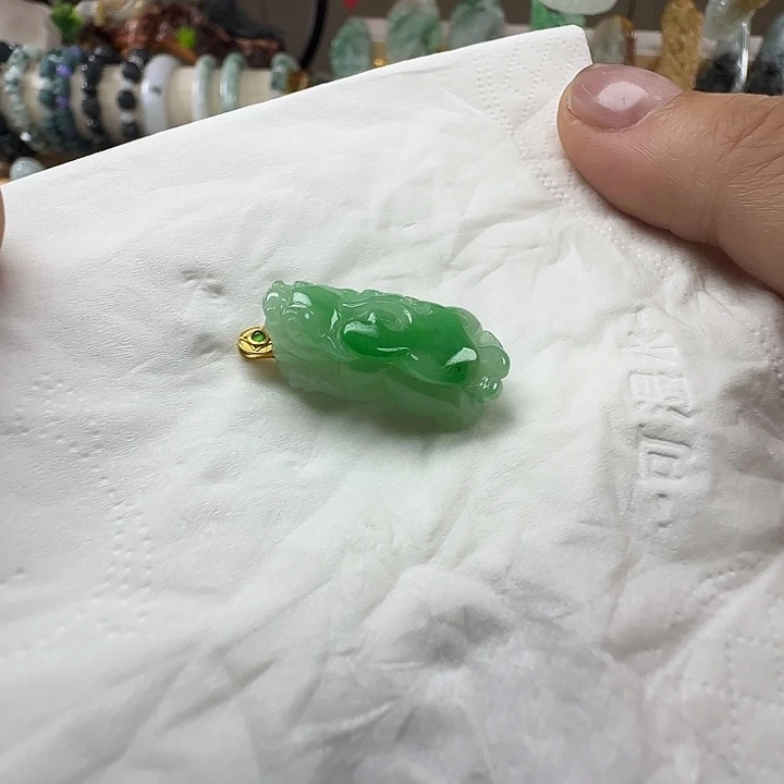 *****翡翠未镶嵌颈饰冰阳飘绿招财貔貅
