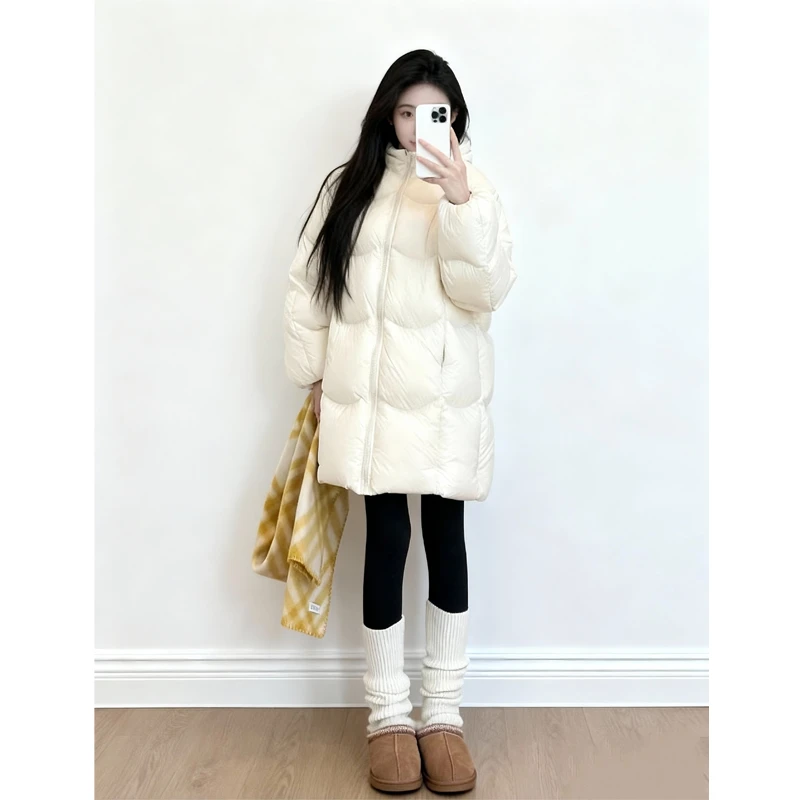 白色羽绒服女中长款2025年冬季新款云朵泡芙保暖加厚白鸭绒面包服