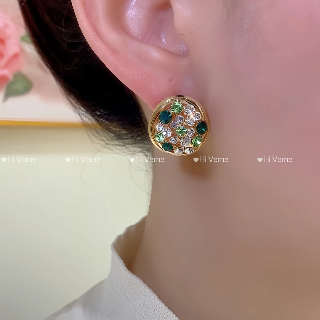 铜合金合成锆石耳饰 简约绿色爱心/水滴/铃铛个性百搭法式耳环女