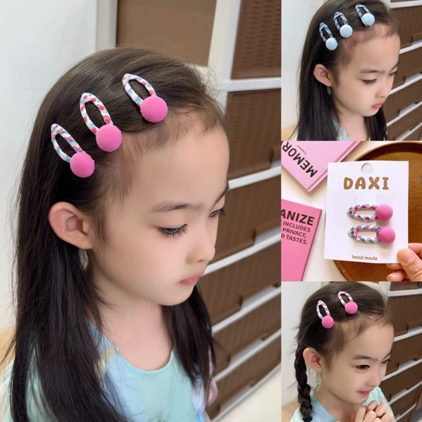 ins春玫红碎花布艺刺绣交叉纽扣发夹女童宝宝可爱发夹