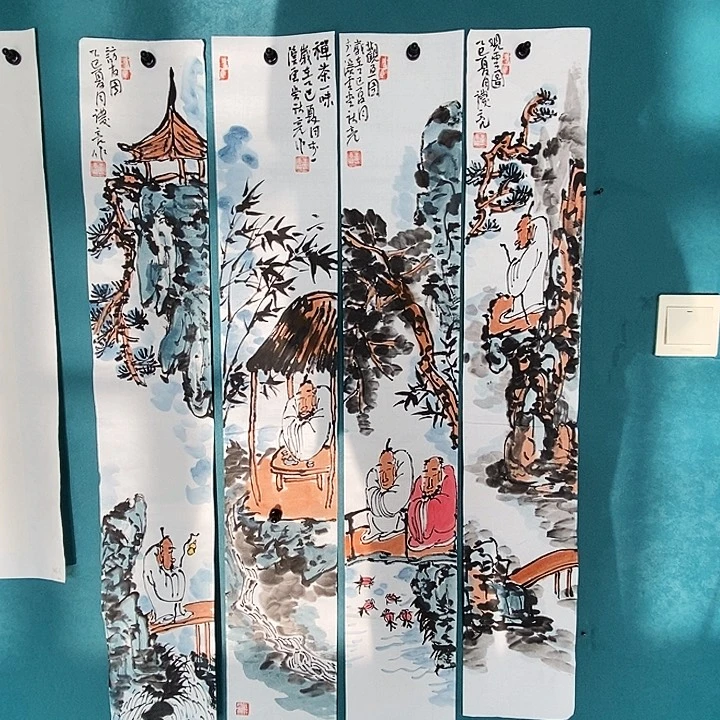 国画王庆亮老师人物四条屏