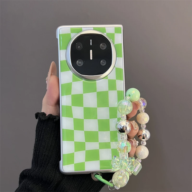 滴胶绿色格子纹适用华为matex6/x5典藏版折叠屏手机壳matex3女款