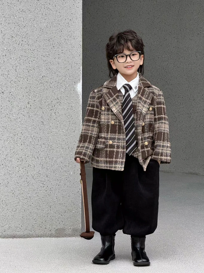 2024秋冬新款潮流时尚百搭咖色西服高级定制款设计师系列19011