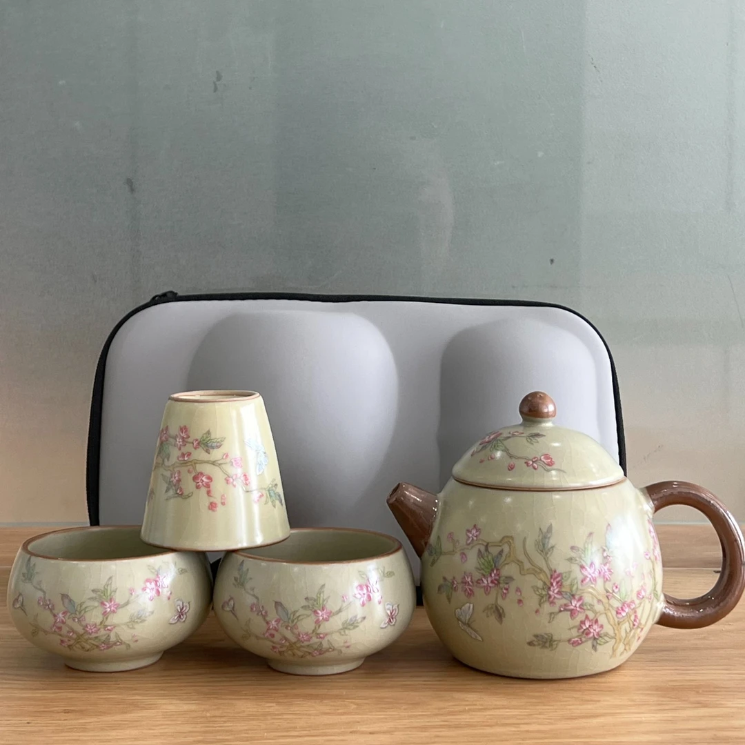 桃花一户三杯旅行茶具@@ys596