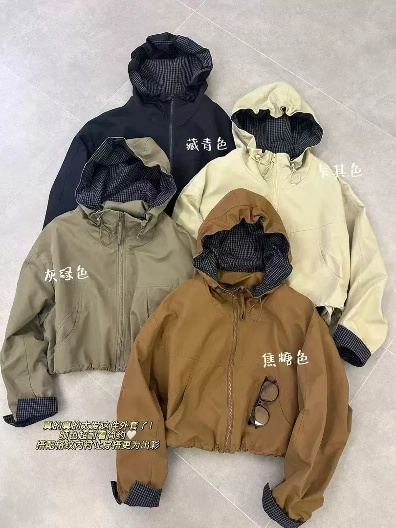 韩版连帽冲锋衣外套女2025宽松休闲百搭小个子防风夹克上衣秋9802