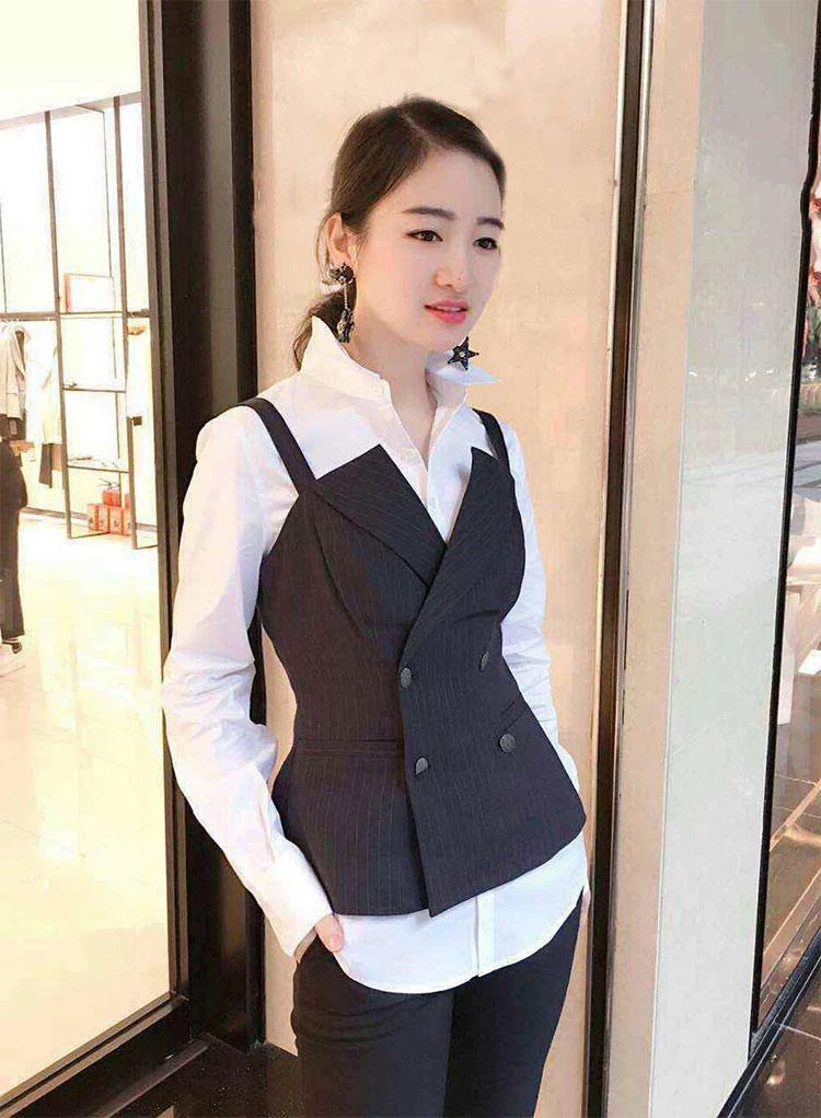2025新款春收腰双排扣外搭吊带气质马甲背心301038