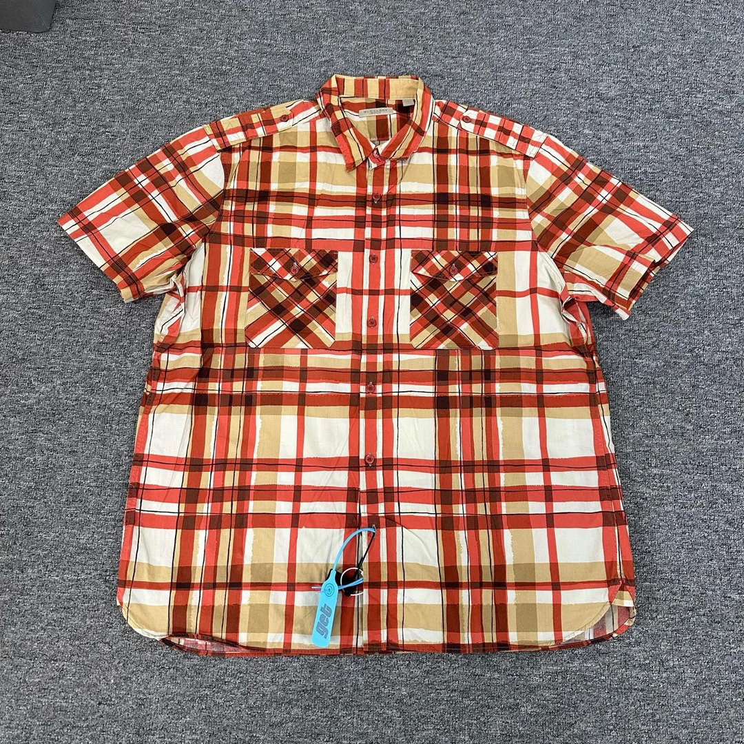 99新 BURBERRY/博柏利 经典格纹 短袖衬衫 拼接 XXL码