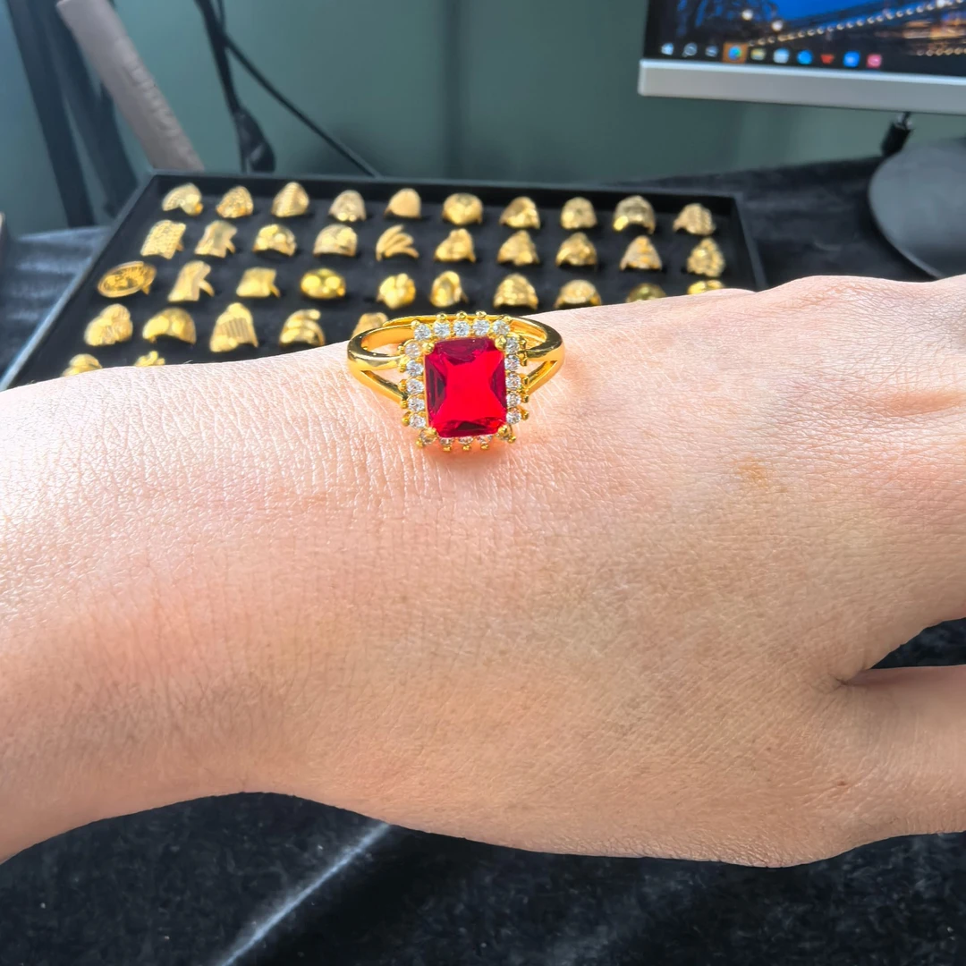 铜合金戒指 铜合金合成锆石戒指轻奢时尚百搭精致镶嵌经典指环