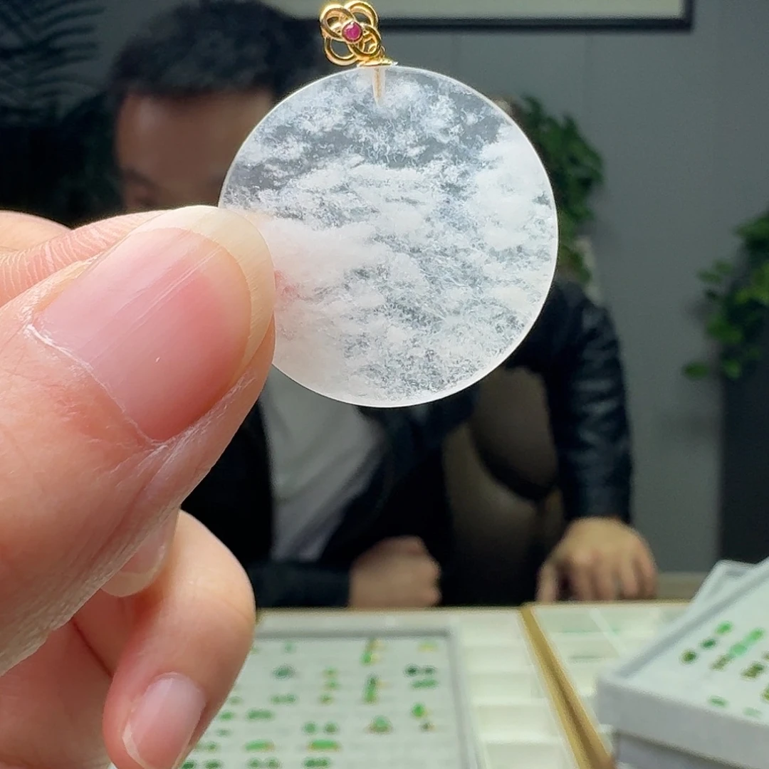 翡翠18K金镶嵌吊坠(不含链)天然