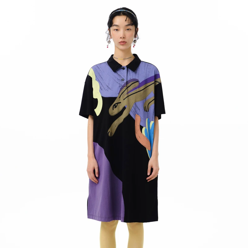 MOVEUP幻走2025夏季新款.FUN POLO领撞色拼接针织连衣裙325211354